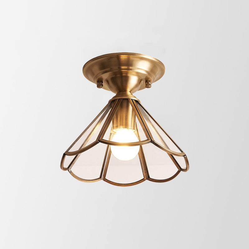Brass Semi-Flush Mount Ceiling Light with Scalloped Dome Shade – Single Socket Colonial Style for Hallway, Bedroom & Kitchen | Thomler
