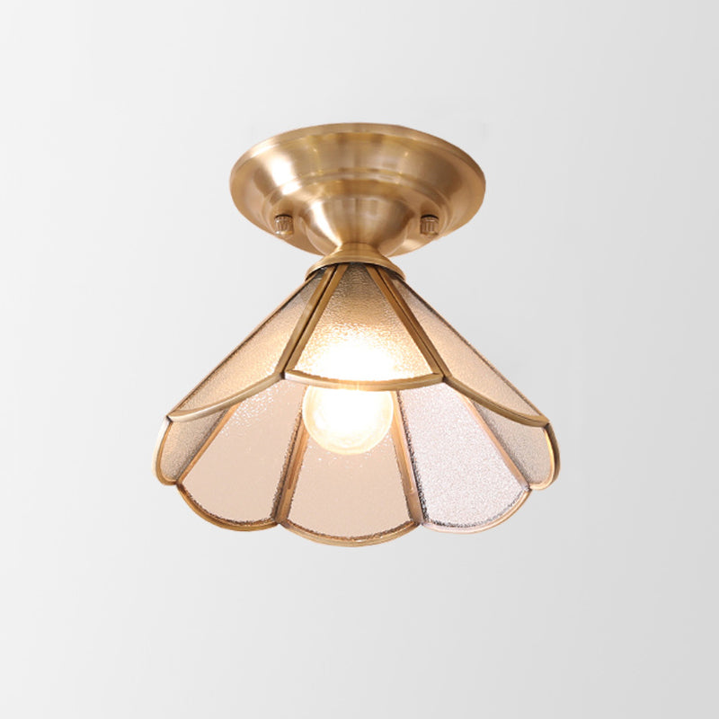 Brass Semi-Flush Mount Ceiling Light with Scalloped Dome Shade – Single Socket Colonial Style for Hallway, Bedroom & Kitchen | Thomler