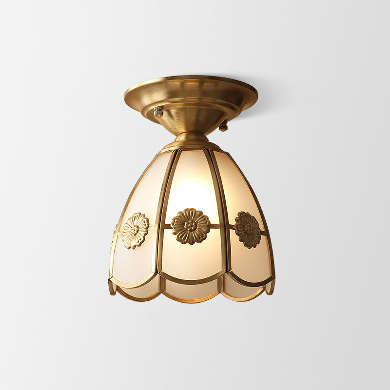 Brass Semi-Flush Mount Ceiling Light with Scalloped Dome Shade – Single Socket Colonial Style for Hallway, Bedroom & Kitchen | Thomler