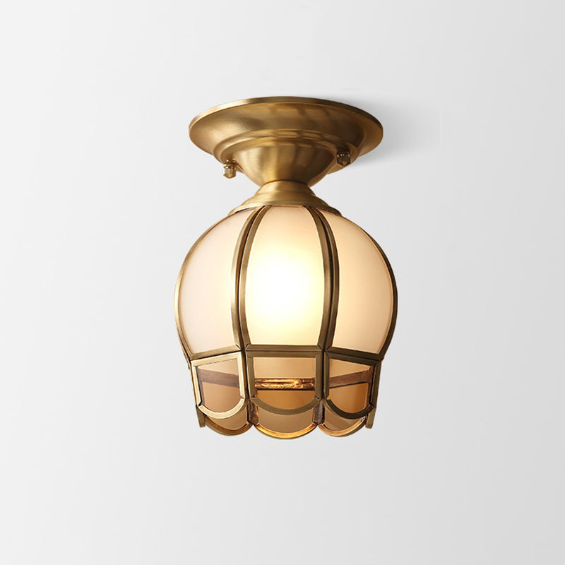 Brass Semi-Flush Mount Ceiling Light with Scalloped Dome Shade – Single Socket Colonial Style for Hallway, Bedroom & Kitchen | Thomler