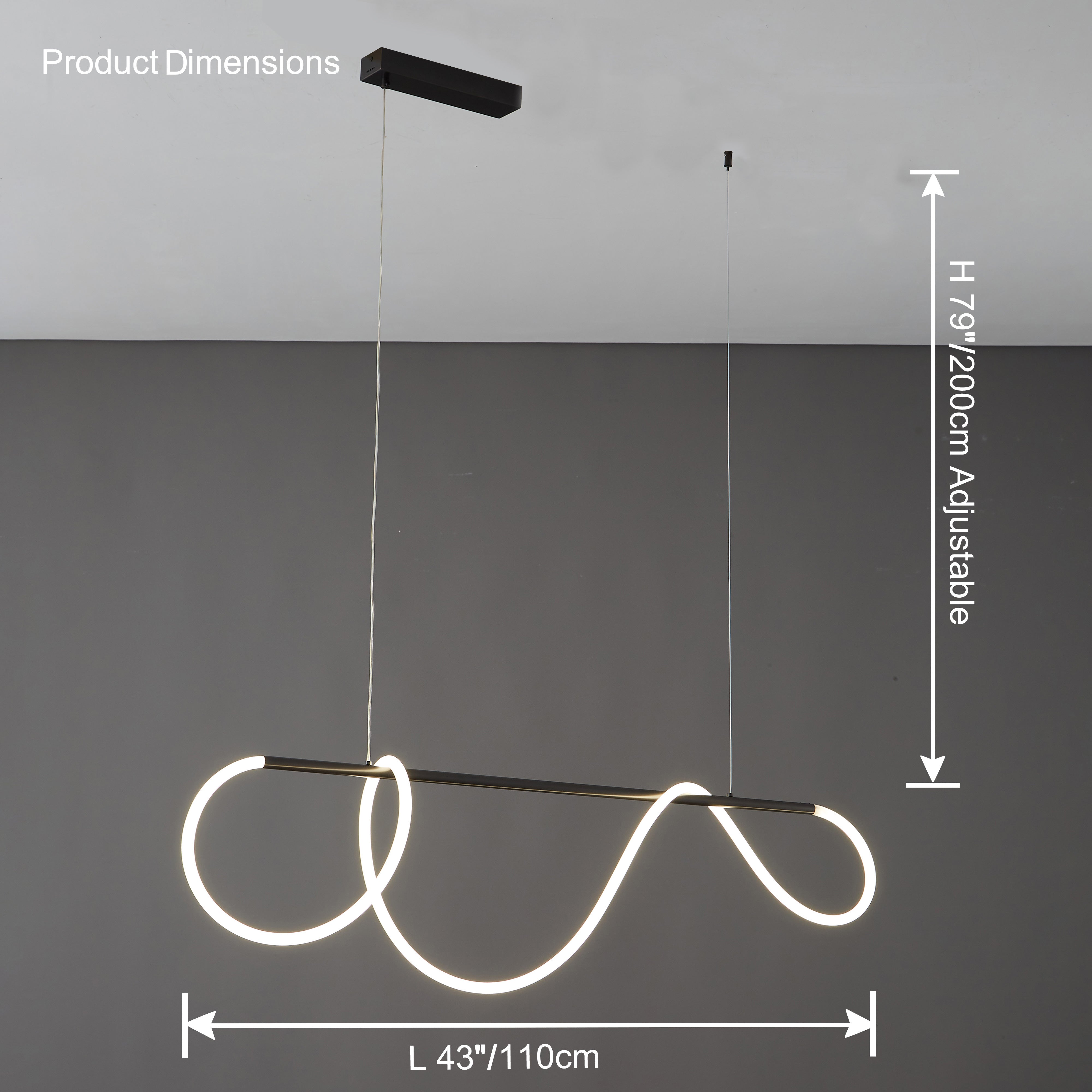 Linear LED Chandelier Silicone 43 in Adjustable Dining Room Pendant Light Warm White 3000K–6000K Remote Dimmable Modern Ceiling Fixture | Thomler