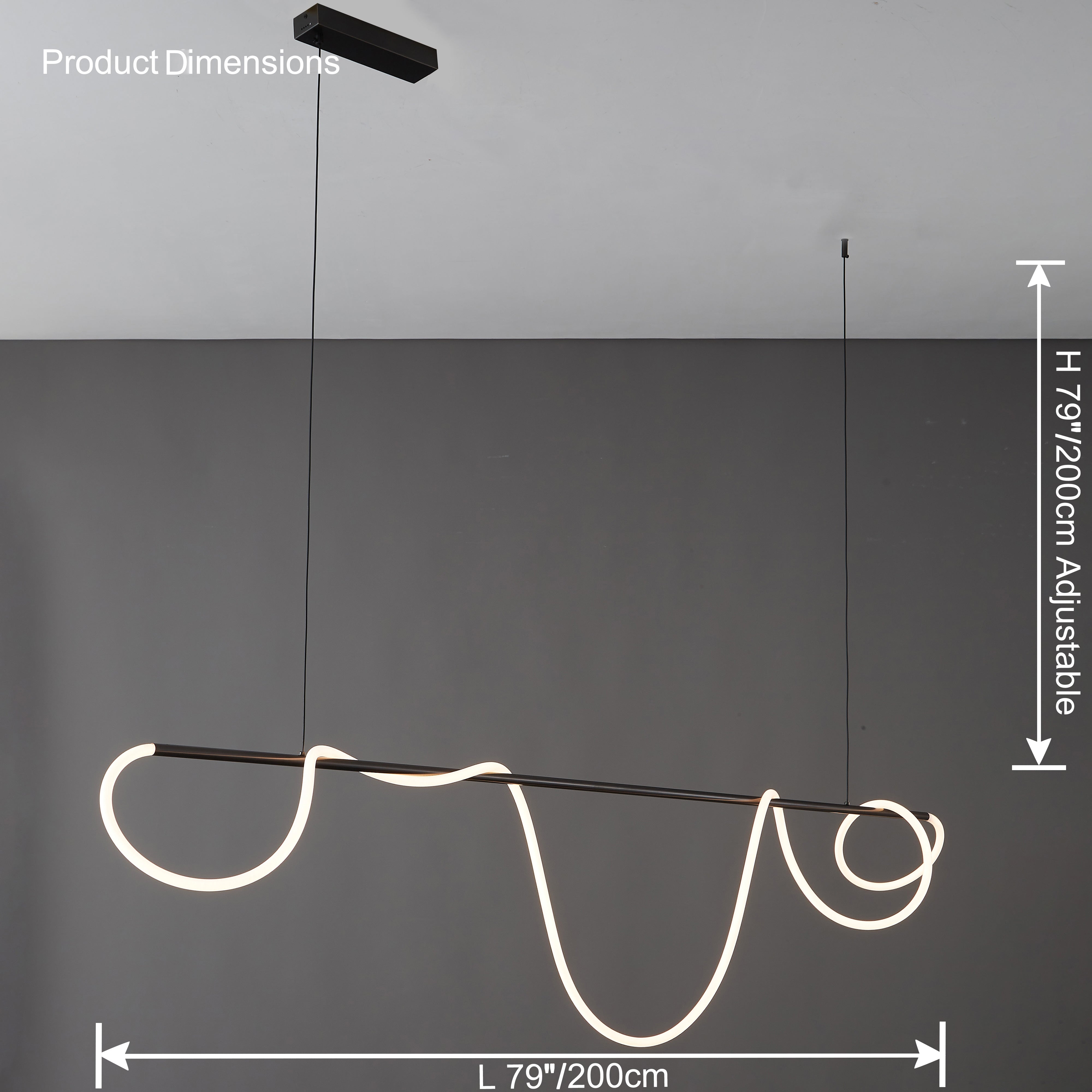 Linear LED Chandelier Silicone 43 in Adjustable Dining Room Pendant Light Warm White 3000K–6000K Remote Dimmable Modern Ceiling Fixture | Thomler