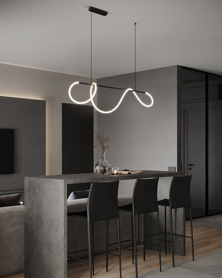 Pendant Light Brass Silicone Rope 110.0 cm Black Dining Room Dimmable LED Linear Chandelier Kitchen Island Hanging Ceiling Light | Thomler