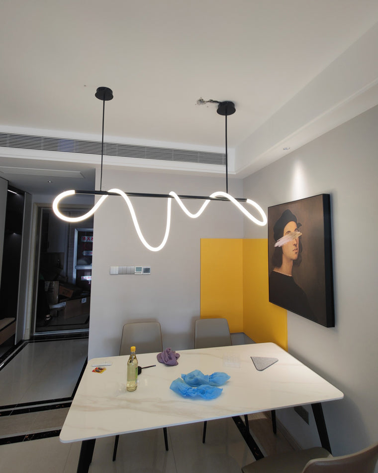 Pendant Light Brass Silicone Rope 110.0 cm Black Dining Room Dimmable LED Linear Chandelier Kitchen Island Hanging Ceiling Light | Thomler