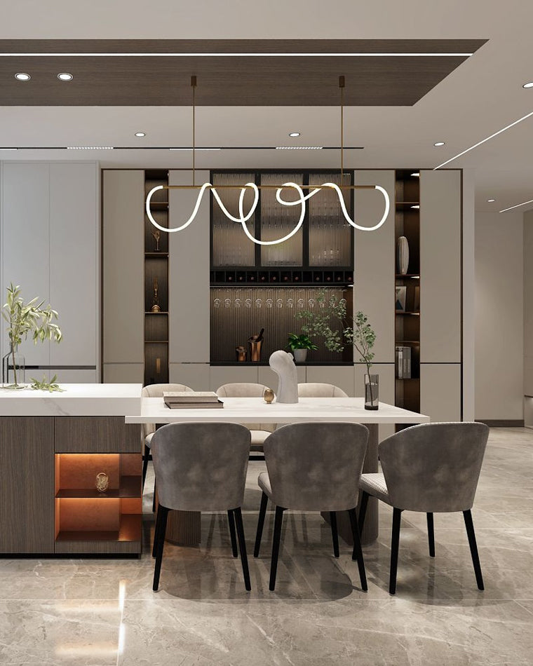 Pendant Light Brass Silicone Rope 110.0 cm Black Dining Room Dimmable LED Linear Chandelier Kitchen Island Hanging Ceiling Light | Thomler