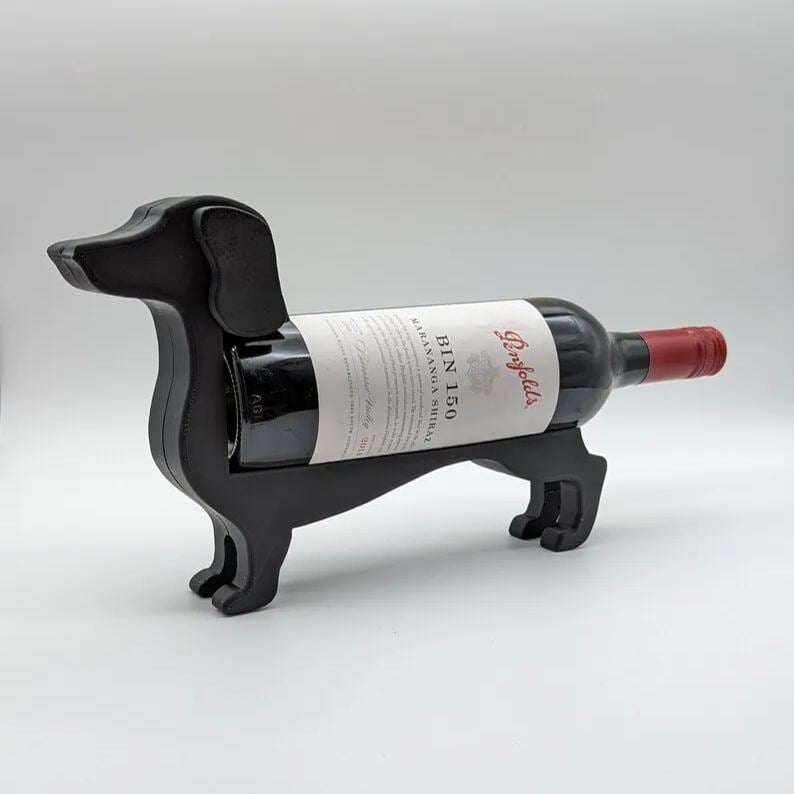Dachshund Wine Bottle Holder | Resin Table Stand for Wine Display | Kitchen Counter Decor | Wiener Dog Figurine Holder for Red White Wine | Thomler