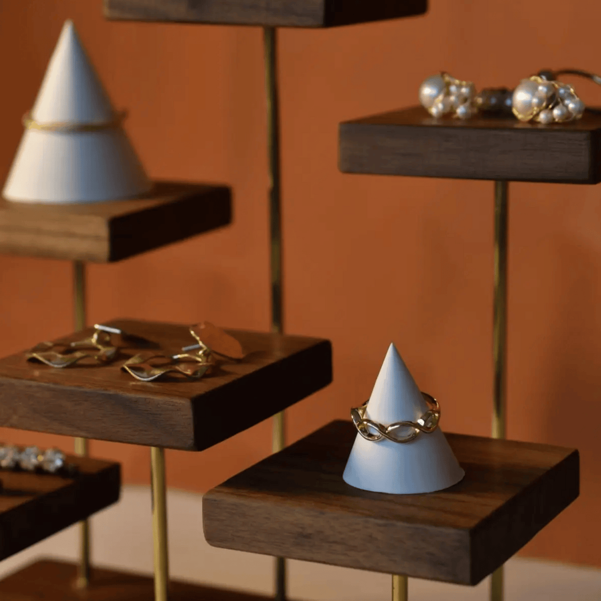 Tiered Wooden Organizer for Accessories and Trinkets – Brass Accent Display | Thomler