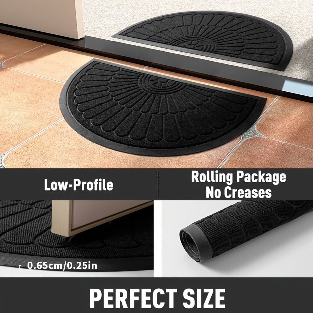 Doormat Rubber Semi Round Black Indoor Outdoor Non Slip Entrance Floor Mat Patio Door Mud Trap | Thomler