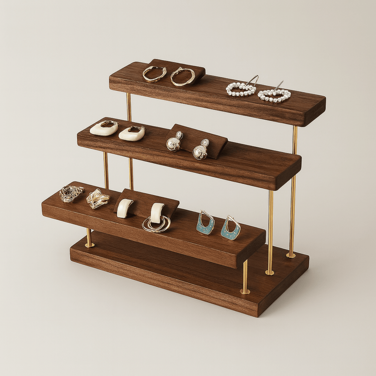 Tiered Wooden Organizer for Accessories and Trinkets – Brass Accent Display | Thomler