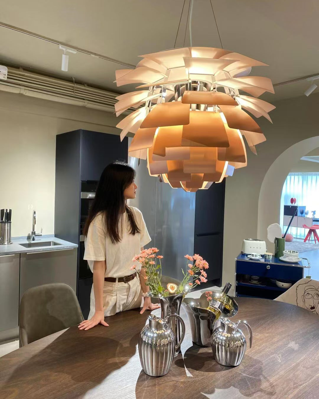 Pendant Light Metal Pinecone 20 in Adjustable Living Room Dining Area Chandelier Decorative Ceiling Fixture | Thomler