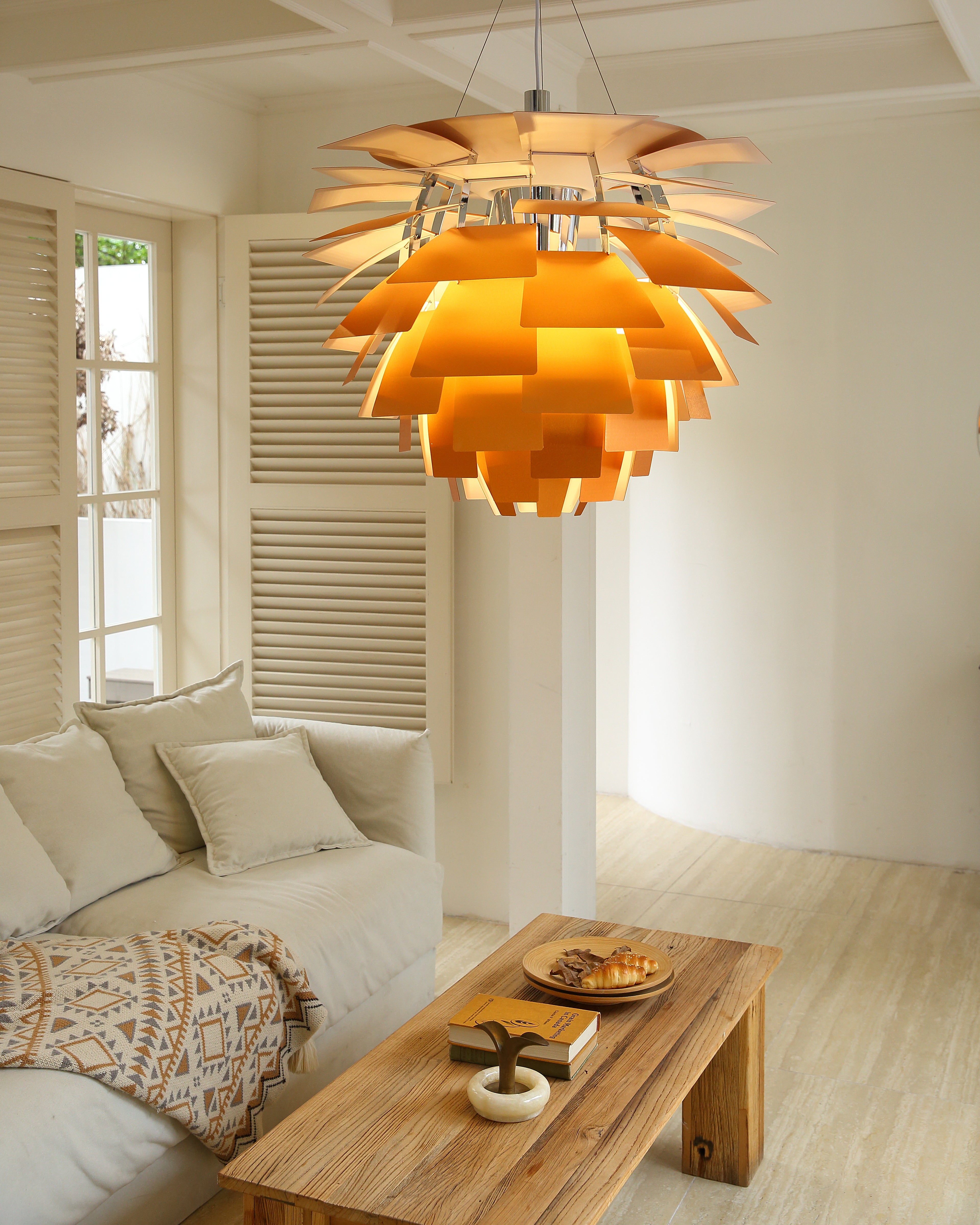 Pendant Light Metal Pinecone 20 in Adjustable Living Room Dining Area Chandelier Decorative Ceiling Fixture | Thomler