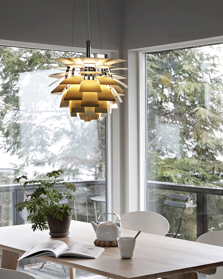 Pendant Light Metal Pinecone 20 in Adjustable Living Room Dining Area Chandelier Decorative Ceiling Fixture | Thomler