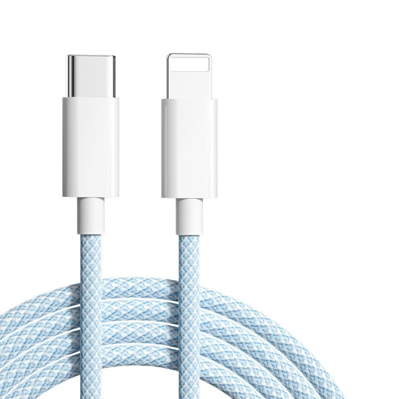 Fast Charging Cable USB-C to Lightning Compatible with iPhone 8-17 Pro Max | Braided Nylon Power Cord | 20W PD Data Sync | Blue Gray Pink | Thomler