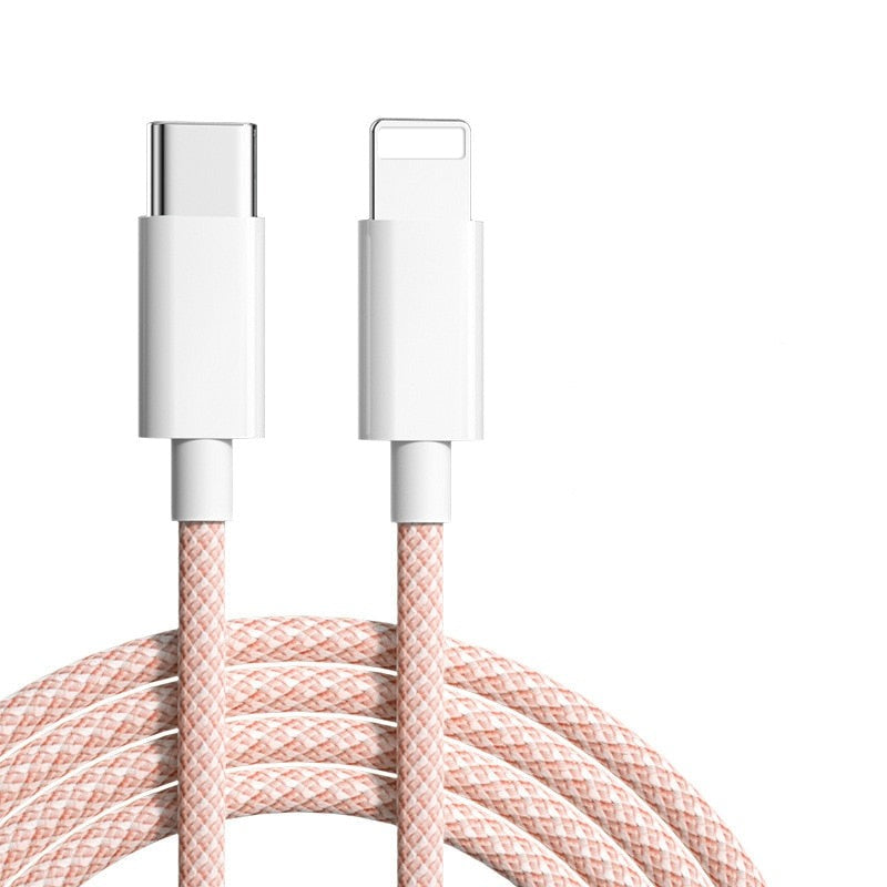 Fast Charging Cable USB-C to Lightning Compatible with iPhone 8-17 Pro Max | Braided Nylon Power Cord | 20W PD Data Sync | Blue Gray Pink | Thomler