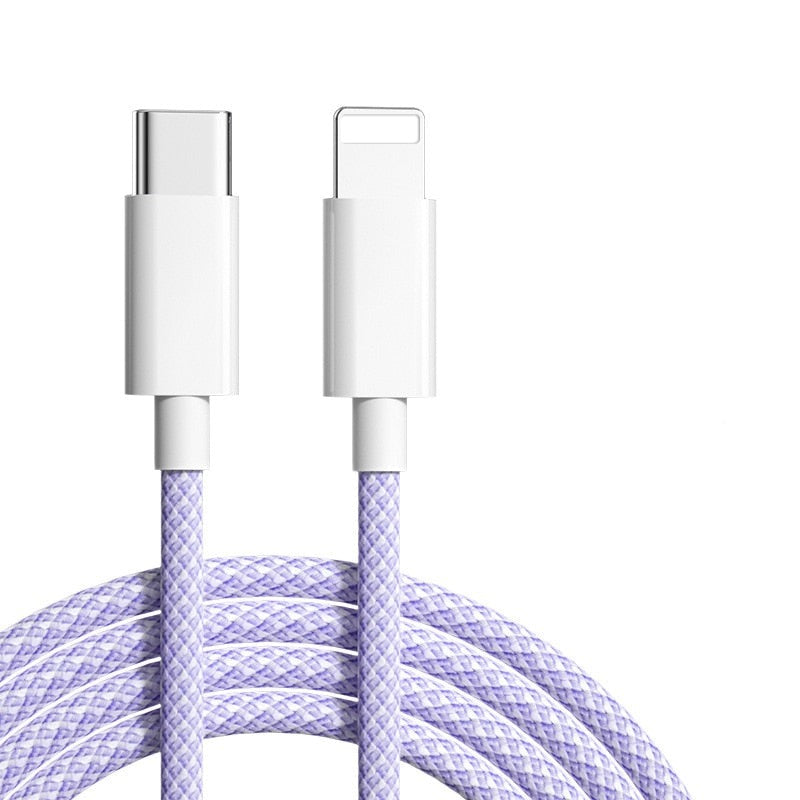 Fast Charging Cable USB-C to Lightning Compatible with iPhone 8-17 Pro Max | Braided Nylon Power Cord | 20W PD Data Sync | Blue Gray Pink | Thomler
