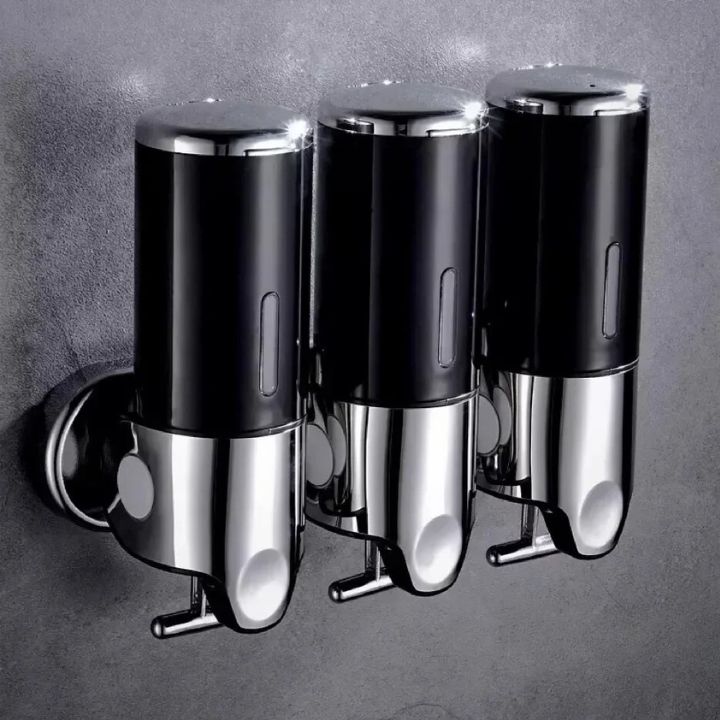 Wall Mount Soap Dispenser with Push Pump - Stainless Steel Liquid Holder for Shampoo, Lotion & Hand Wash in Bathroom, Kitchen, Shower | Thomler