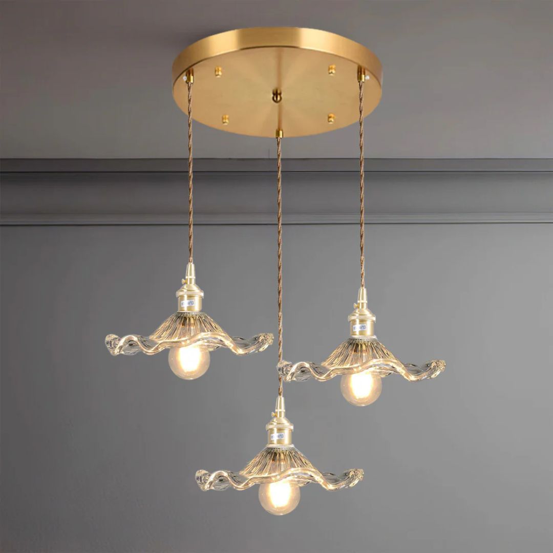Pendant Light Glass Brass Flower Shade 23.0 cm Green Dining Room Bedroom Hanging Ceiling Lamp Retro Vintage Decorative | Thomler