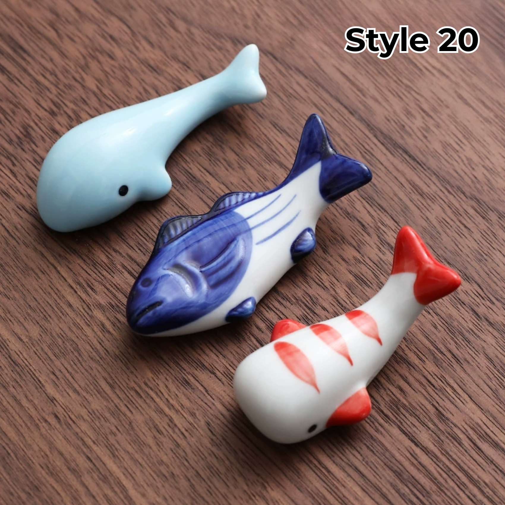 Porcelain Utensil Holders with Animal and Fruit Designs for Asian Dining – Set of 3 Decorative Tabletop Rests | Thomler