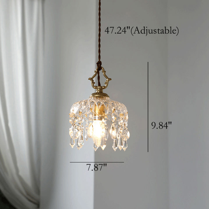 Pendant Light Crystal Glass 7.9 in Clear Gold Adjustable Flower Shop Living Room Restaurant Tea Room | Thomler