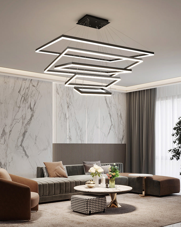 Chandelier Metal Integrated LED 47 in Adjustable Black Living Room Dining Room Pendant Light | Thomler