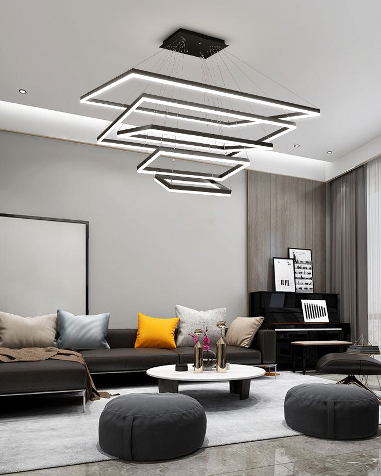 Chandelier Metal Integrated LED 47 in Adjustable Black Living Room Dining Room Pendant Light | Thomler