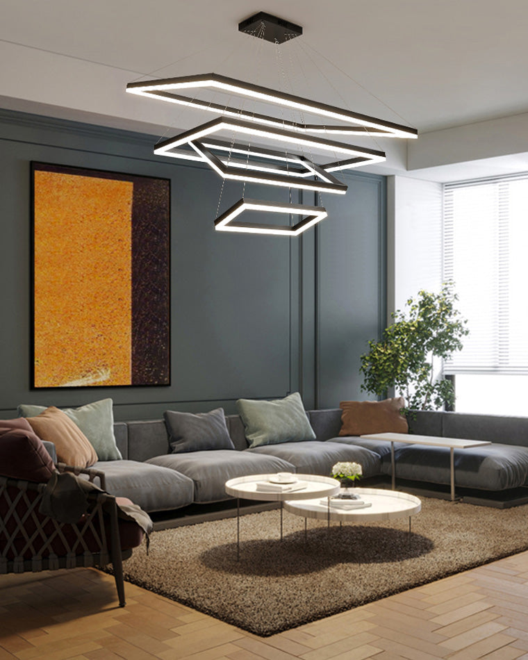 Chandelier Metal Integrated LED 47 in Adjustable Black Living Room Dining Room Pendant Light | Thomler