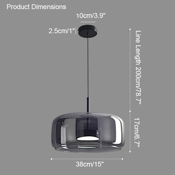Pendant Light Blown Glass 38.0 cm Smoked Dining Room Kitchen Island Hanging Ceiling Lamp Adjustable Height | Thomler