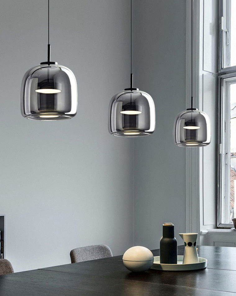 Pendant Light Blown Glass 38.0 cm Smoked Dining Room Kitchen Island Hanging Ceiling Lamp Adjustable Height | Thomler