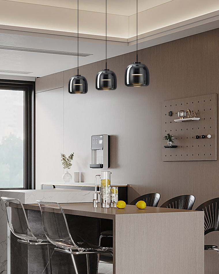 Pendant Light Blown Glass 38.0 cm Smoked Dining Room Kitchen Island Hanging Ceiling Lamp Adjustable Height | Thomler