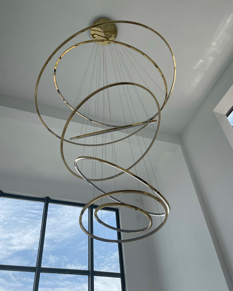 Chandelier Stainless Steel Large Tiered LED 16 in–55 in Adjustable Foyer Staircase Light Luxury Modern Dining Room Pendant | Thomler
