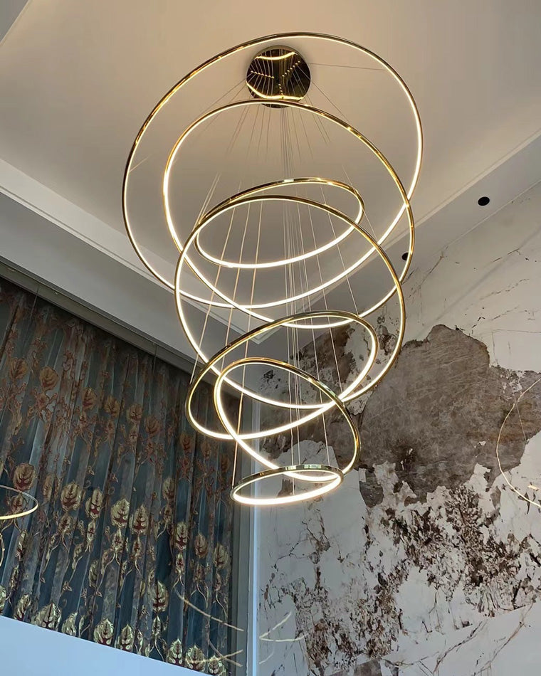 Chandelier Stainless Steel Large Tiered LED 16 in–55 in Adjustable Foyer Staircase Light Luxury Modern Dining Room Pendant | Thomler