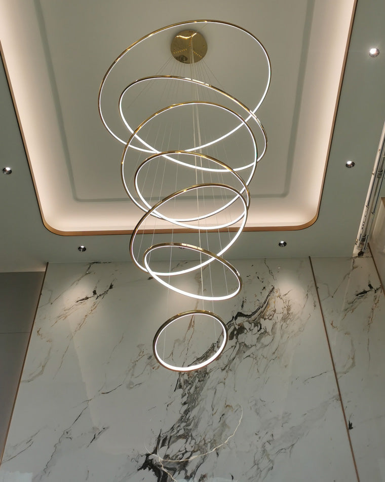 Chandelier Stainless Steel Large Tiered LED 16 in–55 in Adjustable Foyer Staircase Light Luxury Modern Dining Room Pendant | Thomler