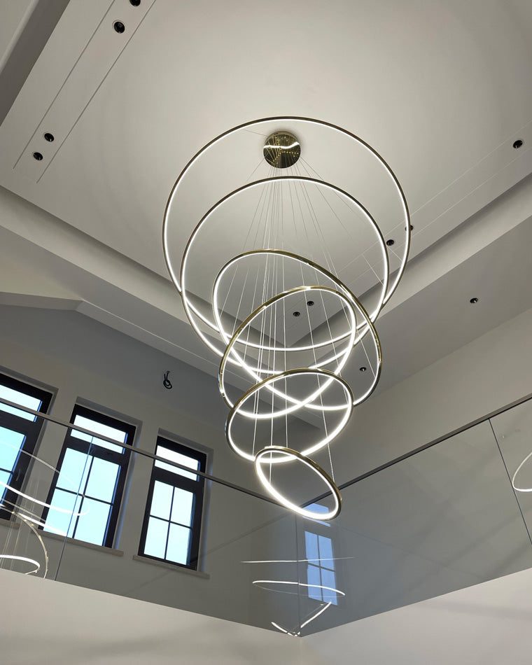 Chandelier Stainless Steel Large Tiered LED 16 in–55 in Adjustable Foyer Staircase Light Luxury Modern Dining Room Pendant | Thomler