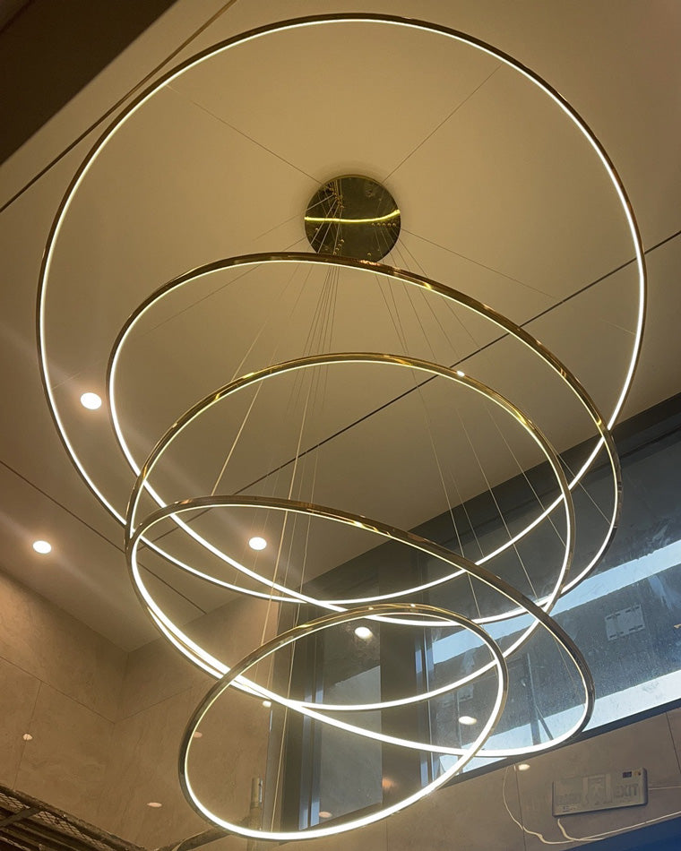 Chandelier Stainless Steel Large Tiered LED 16 in–55 in Adjustable Foyer Staircase Light Luxury Modern Dining Room Pendant | Thomler