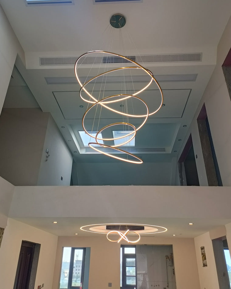 Chandelier Stainless Steel Large Tiered LED 16 in–55 in Adjustable Foyer Staircase Light Luxury Modern Dining Room Pendant | Thomler