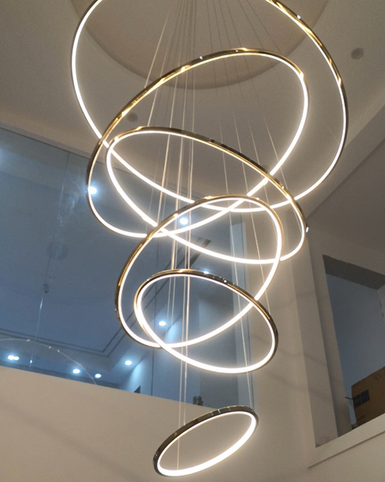 Chandelier Stainless Steel Large Tiered LED 16 in–55 in Adjustable Foyer Staircase Light Luxury Modern Dining Room Pendant | Thomler