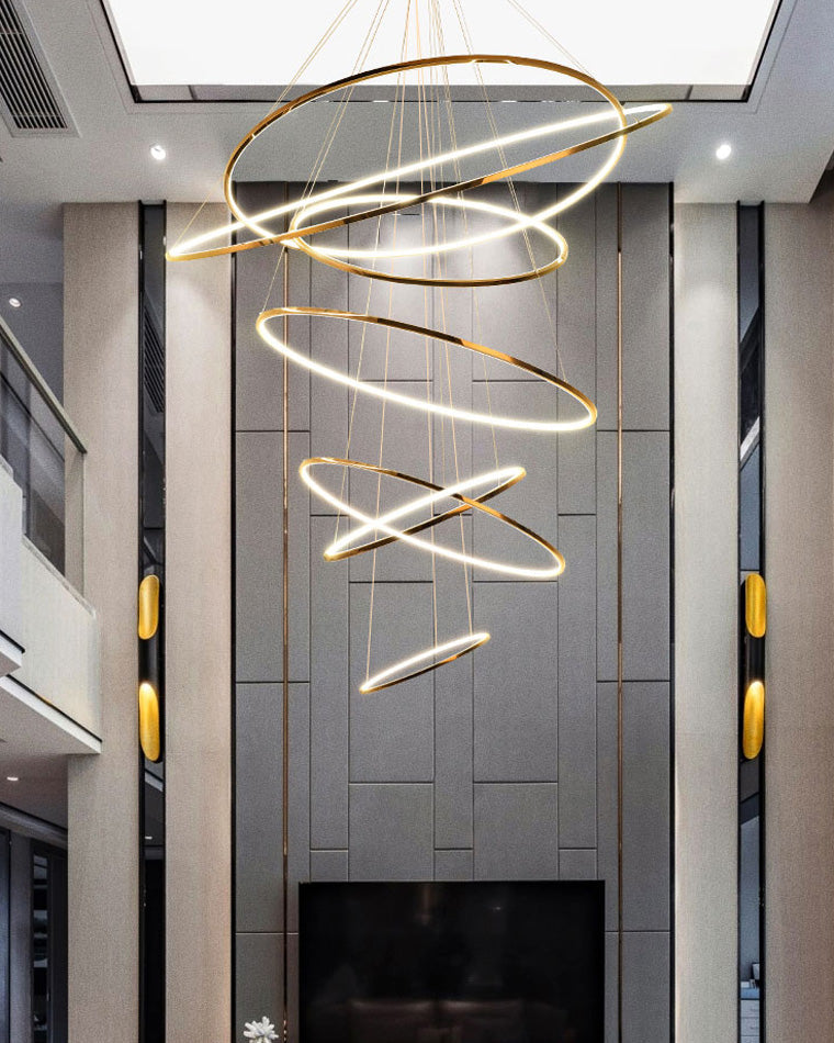 Chandelier Stainless Steel Large Tiered LED 16 in–55 in Adjustable Foyer Staircase Light Luxury Modern Dining Room Pendant | Thomler