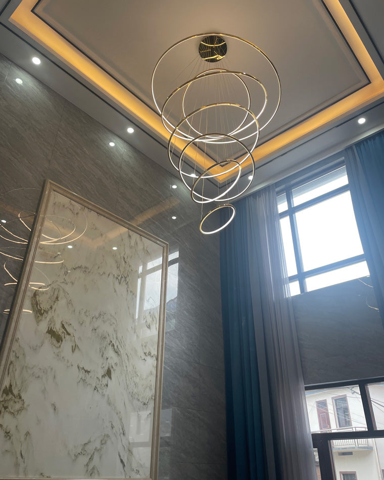Chandelier Stainless Steel Large Tiered LED 16 in–55 in Adjustable Foyer Staircase Light Luxury Modern Dining Room Pendant | Thomler
