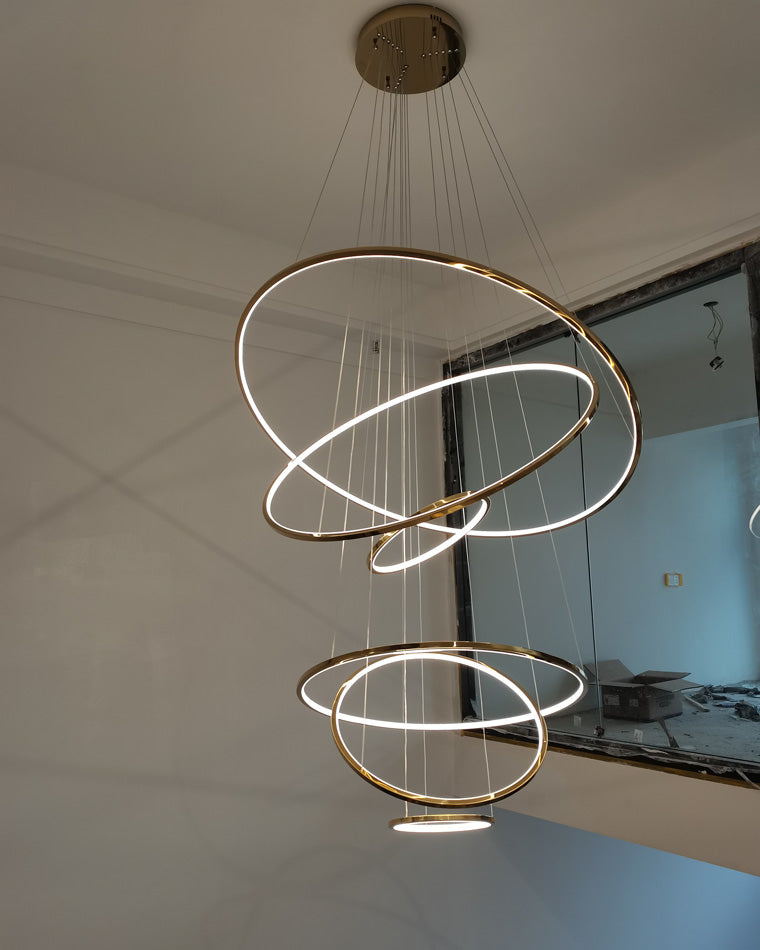 Chandelier Stainless Steel Large Tiered LED 16 in–55 in Adjustable Foyer Staircase Light Luxury Modern Dining Room Pendant | Thomler