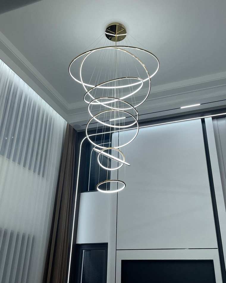 Chandelier Stainless Steel Large Tiered LED 16 in–55 in Adjustable Foyer Staircase Light Luxury Modern Dining Room Pendant | Thomler