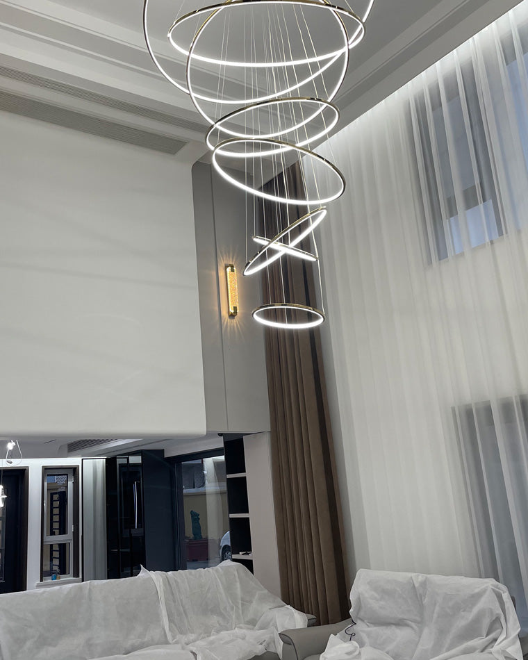 Chandelier Stainless Steel Large Tiered LED 16 in–55 in Adjustable Foyer Staircase Light Luxury Modern Dining Room Pendant | Thomler