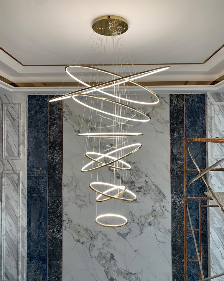 Chandelier Stainless Steel Large Tiered LED 16 in–55 in Adjustable Foyer Staircase Light Luxury Modern Dining Room Pendant | Thomler