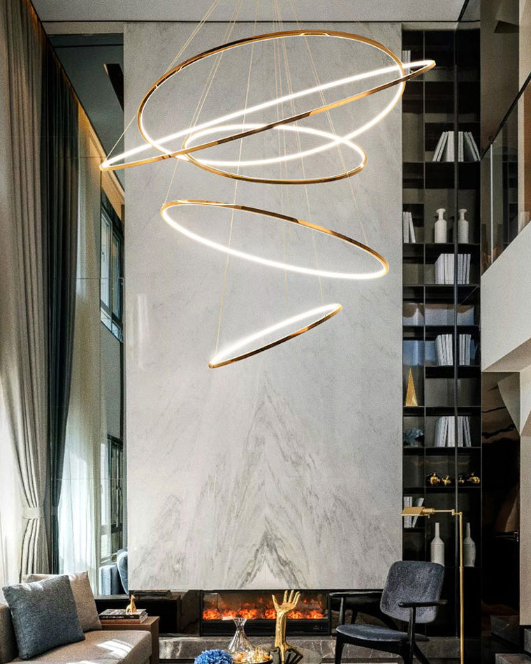 Chandelier Stainless Steel Large Tiered LED 16 in–55 in Adjustable Foyer Staircase Light Luxury Modern Dining Room Pendant | Thomler