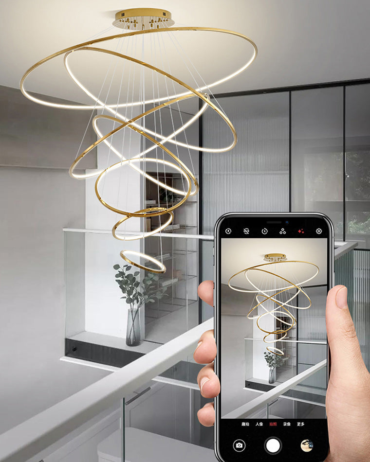 Chandelier Stainless Steel Large Tiered LED 16 in–55 in Adjustable Foyer Staircase Light Luxury Modern Dining Room Pendant | Thomler