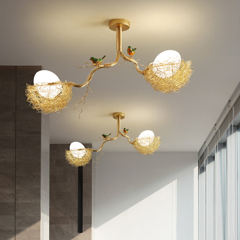 Bird Nest Pendant Light Fixture with Milky White Globe Shades | Hand-Crafted Metal Art Deco Chandelier for Dining Room, Kitchen Island & | Thomler