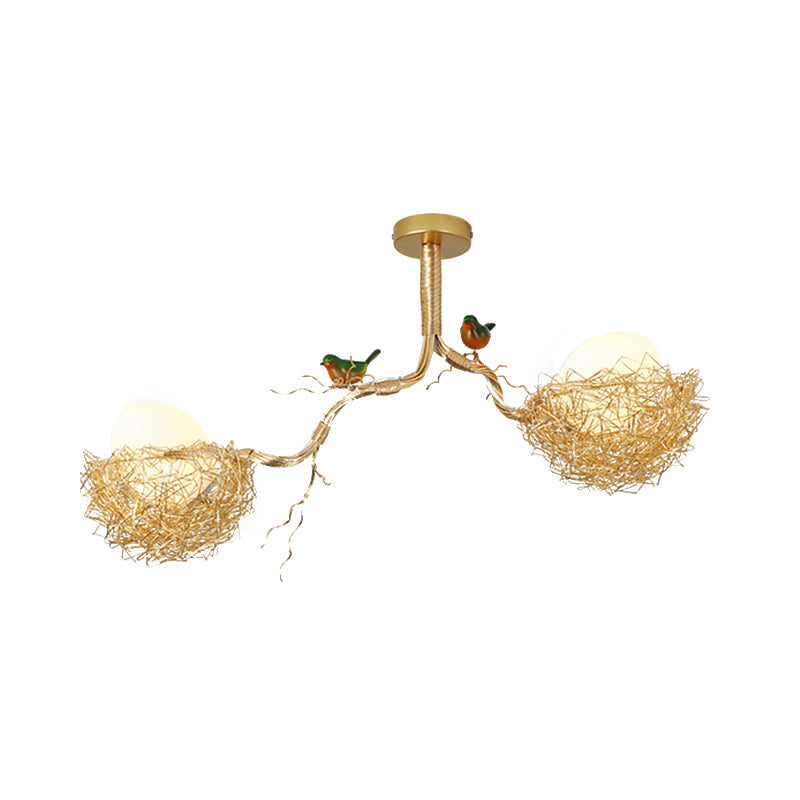Bird Nest Pendant Light Fixture with Milky White Globe Shades | Hand-Crafted Metal Art Deco Chandelier for Dining Room, Kitchen Island & | Thomler