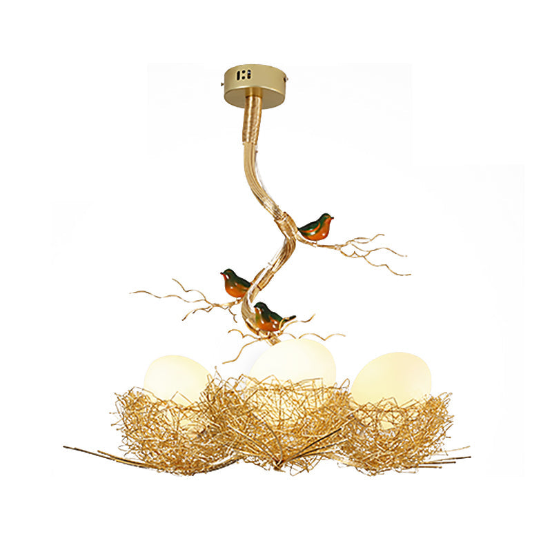 Bird Nest Pendant Light Fixture with Milky White Globe Shades | Hand-Crafted Metal Art Deco Chandelier for Dining Room, Kitchen Island & | Thomler