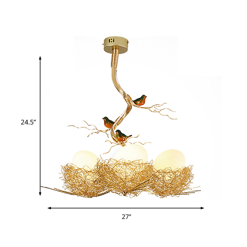 Bird Nest Pendant Light Fixture with Milky White Globe Shades | Hand-Crafted Metal Art Deco Chandelier for Dining Room, Kitchen Island & | Thomler