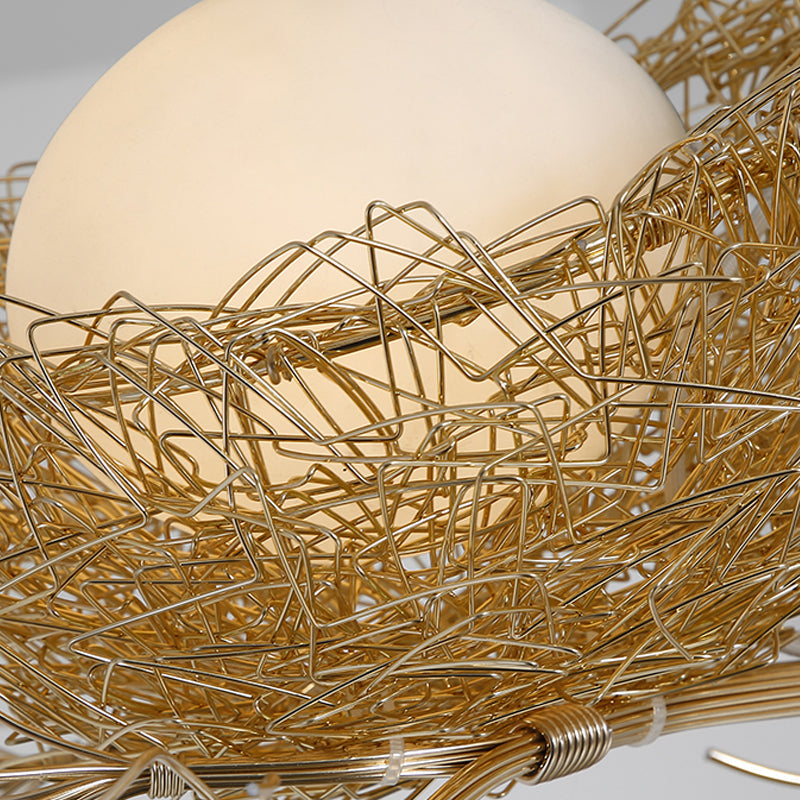 Bird Nest Pendant Light Fixture with Milky White Globe Shades | Hand-Crafted Metal Art Deco Chandelier for Dining Room, Kitchen Island & | Thomler