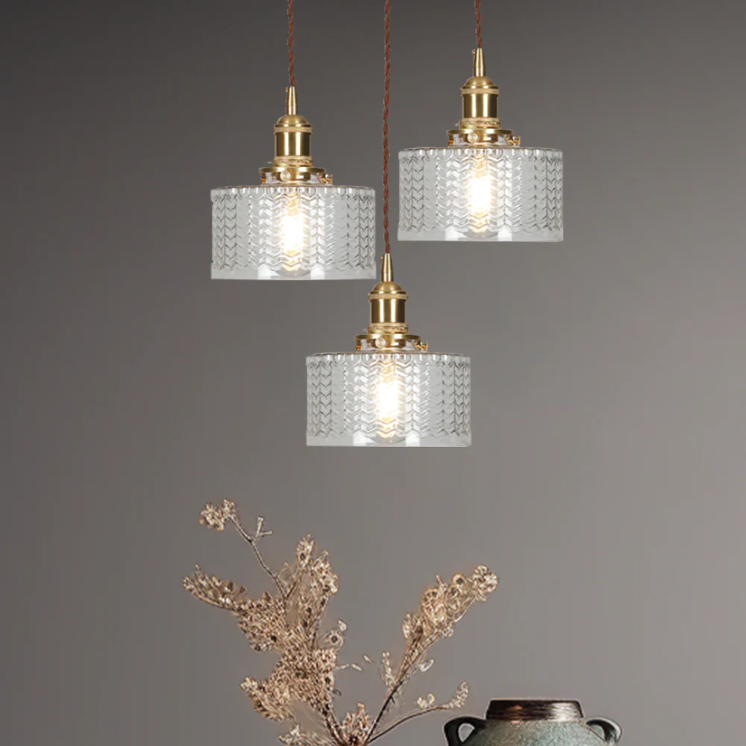 Pendant Light Ribbed Glass E27 Green Adjustable 150.0 cm Dining Room Kitchen Island Hanging Ceiling Lamp | Thomler